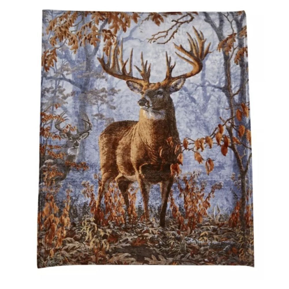 Regal Comfort - Whitetail Buck - Faux Fur Printed Throw Blanket 50"x60